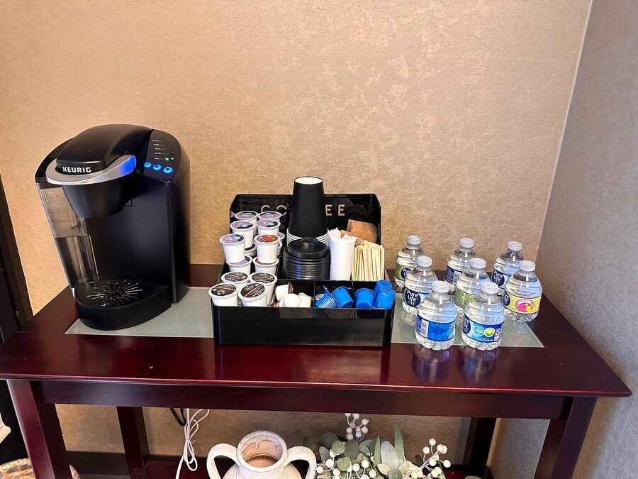 Coffee and water for patients in the waiting area